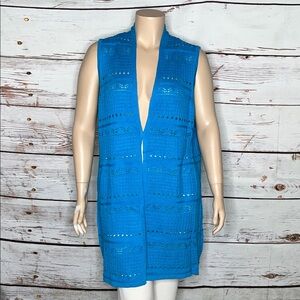 Joan Rivers NWT Size XL Blue Clasp Front Pointelle Sweater Vest Duster Cardigan